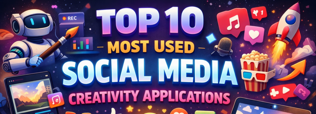 Colorful collage of AI creativity apps icons